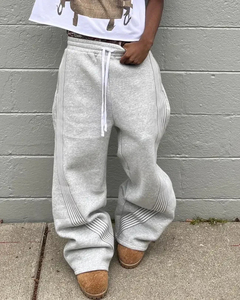 Pantalon de survêtement évasé à taille haute pour homme, de haute qualité, délavé à l'acide, avec logo personnalisé - Product Image 3