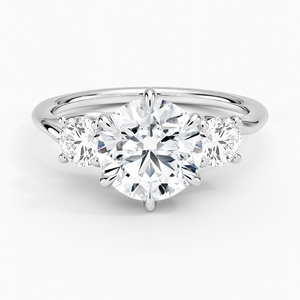 Anillo de Compromiso con Tres Diamantes, Corte Brillante Redondo, Engaste de Puntas, Diseño Floral, Joyería Fina Romántica para Mujer - Product Image 3