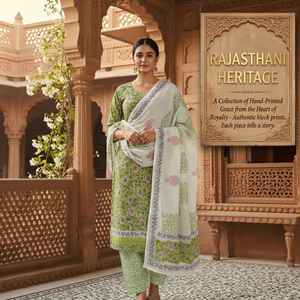 Conjunto de Pijama Kurti Sarong de Algodón con Estampado Floral Verde y Blanco |   Ropa de Playa para Mujer de Alta Calidad con Estampado Artesanal |   Ropa Casual Étnica para Estar en Casa - Product Image 5