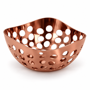 Modern Rose Gold Metal Bowl Storage Holder with Perforated Holes Lightweight Standing Basket for <b>Living</b> <b>Room</b> - Product Image 1