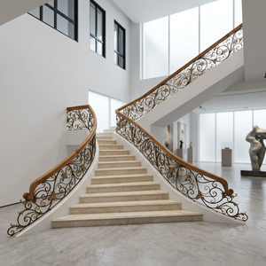 Traditional Cast Iron Stair Railing with Gold Accents Rust Resistant <b>Wall</b>-mounted Indoor Staircase Handrail - Product Image 6