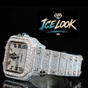 นาฬิกาข้อมือผู้ชาย ICE LOOK JEWELERY หรูหรา สแตนเลสสตีล หน้าปัดสี่เหลี่ยม ควอตซ์ 40 มม. หน้าปัดอนาล็อก คริสตัลแซฟไฟร์ สาย 20 มม. ประดับเพชรโมอิสซาไนต์ Ice Look - Product Image 4