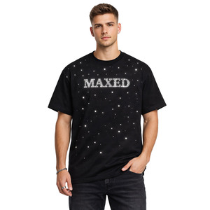 Customized logo Rhinestone Boxy Cropped High Quality Tee Men's Cotton <b>T</b>-shirt Streetwear Short Sleeve Custom Men's shirts OEM - Product Image 1