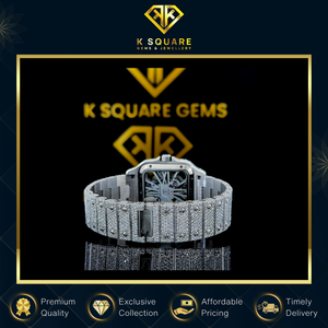 Montre de haute qualité avec mouvement à quartz, résistante à l'eau, VVS, unisexe, en acier inoxydable, verre saphir, bracelet en diamant moissanite - Product Image 2