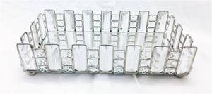 Luxury <b>Mirrored</b> Glass <b>Crystal</b> Beaded Metal Handicraft Traditional Decorative Tray Cosmetic Makeup Organizer Jewelry Display - Product Image 4