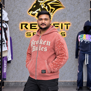 Sudadera con capucha unisex personalizada con cremallera, forro polar grueso, ecológica, transpirable, estilo urbano oversize, bordada, con mangas de pedrería - Product Image 3