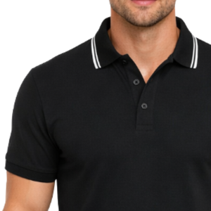 Polo homme noir de haute qualité avec col rayé blanc, coupe ajustée, séchage rapide, décontracté, manches courtes, pour l'été - Product Image 3