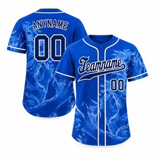 Maillot de baseball personnalisé en polyester sublimé, tenue d'équipe, bleu roi, chemise de sport courte, boutons cousus, nom et numéro imprimés - Product Image 1