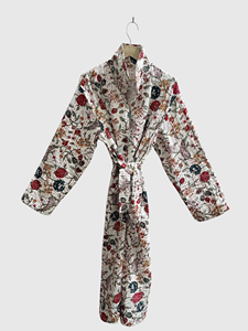 Robe en coton à imprimé floral, col châle, manches longues, à nouer, longue, pour adulte, tenue de printemps - Product Image 3