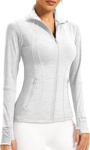 Chaqueta Deportiva Gris Claro para Mujer, Manga Larga, con Cierre, Transpirable, de Spandex y Poliéster, Color Sólido, Corte Casual con Bolsillos - Product Image 2