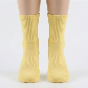 Yellow Crew <b>Socks</b> Solid Color Knitted Breathable Casual Wear for Adults - Product Image 1