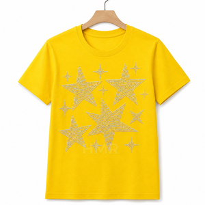 เสื้อยืดกราฟิกดาวประดับเพชร HMR สำหรับผู้ชาย ทรงโอเวอร์ไซส์ ผ้าฝ้าย สตรีทแวร์ ประดับคริสตัลวิบวับ แขนสั้น แฟชั่นลำลอง - Product Image 5