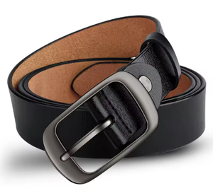Ceinture Formelle Homme en Cuir Véritable Noir Uni, Boucle Ardillon en Acier, Moulage Rectangulaire Monobloc, Conception Durable - Product Image 1