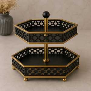 Two Tier Eco-Friendly Stainless Steel Tray Stand Black Gold Luxury Serving Dessert Stand Kitchen Counter Organizer Decorative - Product Image 2
