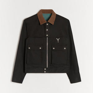 Custom Men's Vintage <b>Canvas</b> <b>Work</b> <b>Jacket</b> Casual Winter Turn Collar Cashmere Outdoor Streetwear Coat - Product Image 4