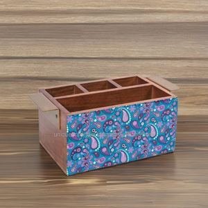 กล่องไม้ใส่ปากกาทำจากไม้แบบเรียบง่ายสำหรับพื้นที่ทำงานบ้านสำนักงานทาสีทรงสี่เหลี่ยมผืนผ้าโต๊ะ - Product Image 1