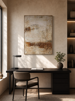 Art mural abstrait texturé Wabi Sabi rustique sur toile, peinture à l'impasto beige ochre, décoration intérieure
