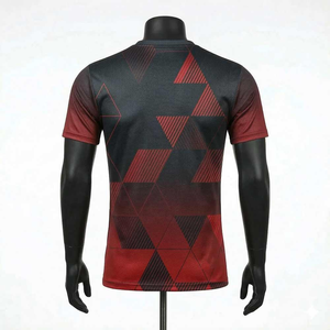 Men's Red Black Geometric Pattern Short Sleeve O-Neck T-Shirt Breathable Knitted Casual Fit Regular Length 220 Grams Front <b>Logo</b> - Product Image 2