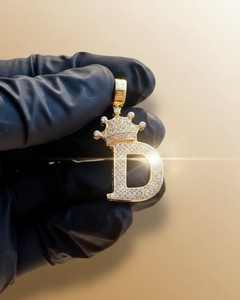 Pendentif personnalisé en forme de couronne avec initiales, style hip-hop, en argent 925 plaqué or, breloques personnalisées avec initiales pour femmes - Product Image 3