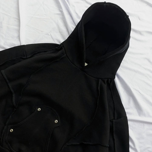 Sweat-shirt à capuche noir surdimensionné pour homme, manches chauve-souris, en coton tricoté, couleur unie, avec poches, style automne - Product Image 3