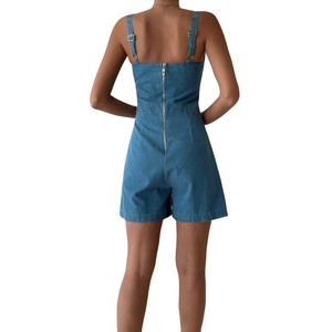 Freizeit kleid Quadratischer Ausschnitt Feste ärmellose Damen Shorts Overalls Spiel anzüge Dunkelblaue Jeans Stram pler Mädchen Normale Jeans Hose