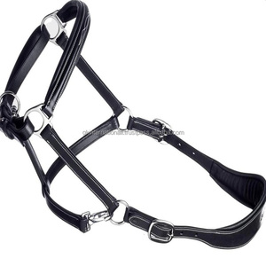 Cabestro para Caballo de Cuero Negro Acolchado de Alta Resistencia con Muserola Anatómicamente Formada y Elegante Costura Blanca - Product Image 1