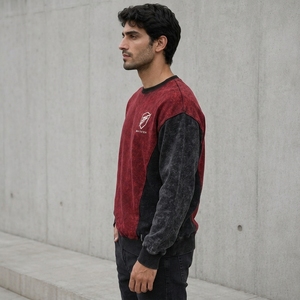 Acid <b>Wash</b> Crewneck Fleece Lined Heavyweight 220g 100% Cotton Solid Custom Made High Quality Men's Winter Casual Hoodie Pakistan - Product Image 4