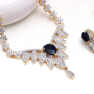 RAY FINE ORNATES <b>Ruby</b> Pink CZ <b>Necklace</b> Set Pear Shape Center Stone 22K Gold Plated Brass Vintage Bridal Wedding Indian Statement - Product Image 2
