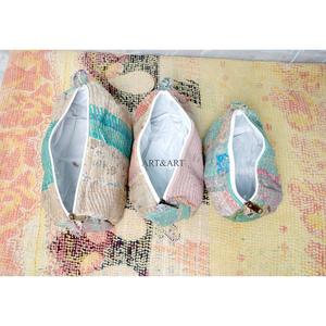 Indian kantha hand block print cotton cosmetic bag Makeup pouch set of three Accessory <b>case</b> Women's travel bag Handmade Kantha - Product Image 4