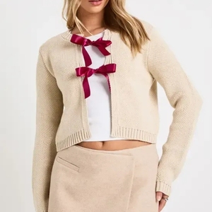 High Quality Autumn and Winter Knitted <b>Cardigan</b> Solid Color V-neck Design <b>Cardigan</b> Sweater Twist Striped Sweater Coat for Women - Product Image 1