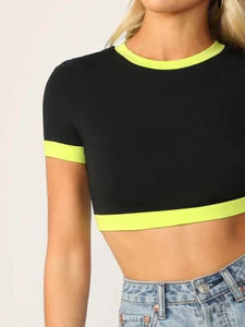 Camiseta Corta Holgada de Color Negro para Mujer, a la Moda, con Cuello Redondo, Teñida de Negro, Servicio OEM 2026 - Product Image 5