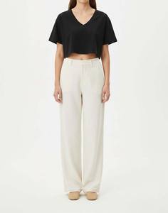 Camiseta Corta para Mujer, Corte Holgado, Manga Corta, Algodón, Color Negro, Estilo Minimalista, Cómoda, Juvenil - Product Image 5