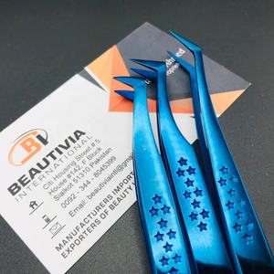 แหนบต่อขนตาพลาสม่าสีน้ำเงินแบบมืออาชีพพิมพ์ลายดาวสเตนเลสแบบยั่งยืนสำหรับความงามฉลากส่วนตัว - Product Image 4