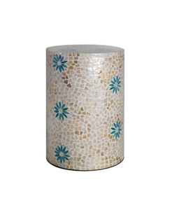 Handcrafted Mother of Pearl Inlay Round Stool Floral Mosaic Pattern Decorative <b>Side</b> <b>Table</b> Shell Inlay <b>Drum</b> <b>Table</b> from Vietnam - Product Image 2