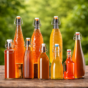 Botella de Vidrio <span class=keywords><strong>con</strong></span> Tapa Abatible de 350ml / 500ml / 1000ml, Reutilizable, para Agua, Jugo, Aceite - Product Image 5