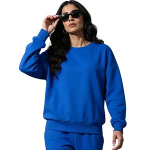 Women Fleece Crew Neck Sweatshirt Tracksuit <b>Set</b> Cuffed Jogger Trousers Relaxed Fit Casual Winter <b>Two</b> <b>Piece</b> <b>Lounge</b> Outfit - Product Image 3