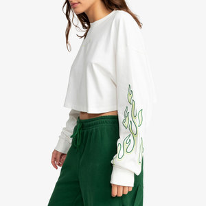 Top Corto de Manga Larga para Mujer, Color Liso, Hecho de Algodón y Poliéster, Artículo Nuevo en Línea, Precio Bajo - Product Image 2