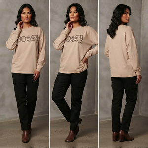 T-shirt Femme à Manches Longues avec Strass, Coton Premium, Coupe Décontractée, Streetwear, T-shirt Graphique, Fabricant, Épaules Tombantes, T-shirt pour Femme - Product Image 6