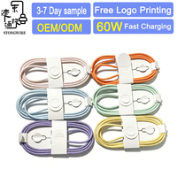 Cable de Carga Rápida USB C de 60W 3A, Trenzado de Nailon Colorido para iPhone 16, Uso con Banco de Energía y Cámara