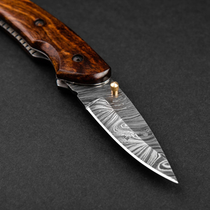 Cuchillo Plegable Recto de Acero de Damasco Hecho a Mano con Mango de Madera, Regalo de Aniversario para Padrinos de Boda, Personalizable OEM/ODM - Product Image 4