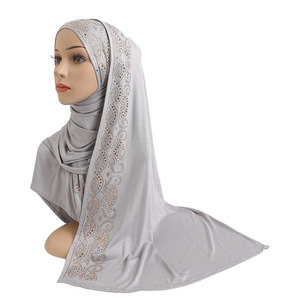Breathable Cotton Hijabs <b>Scarves</b> Muslim Ethnic Head <b>Wraps</b> Women <b>Scarf</b> with Rhinestone Summer - Product Image 4