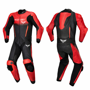 Traje de Cuero Personalizado Rojo y Negro de Una Pieza para Motociclismo de Carreras, Equipo de Protección para Motociclistas Profesionales - Product Image 2