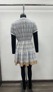 <b>Vintage</b> Breathable Mini <b>Dress</b> Embroidery Striped Pattern V-Neck Short Sleeve A-Line Natural Waist 100% Cotton <b>Summer</b> Casual - Product Image 2