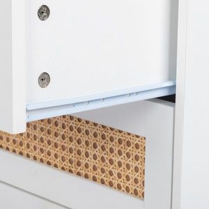 Comodino in Rattan con Maniglia Dorata Affusolata e 3 Cassetti 45x35x73cm in Truciolato Bianco Finitura Opaca - Product Image 6