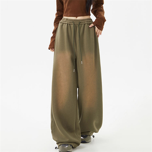 Pantalon et survêtement amples surdimensionnés en tissu épais délavé à l'acide, avec logo personnalisé, coupe large unie pour homme - Product Image 2
