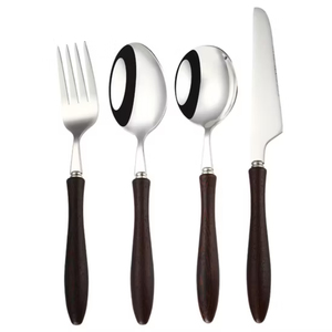 Juego de cubiertos de cocina de acero inoxidable de diseño moderno con mangos de madera natural y resina blanca, vajilla para hotel a precio de fábrica. - Product Image 5