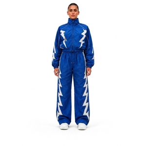 Black Nylon <b>Athletic</b> Tracksuit Jacket and Pants Set for Sports Training Fitness Workout Running Gym and Outdoor Sportswear - Product Image 1
