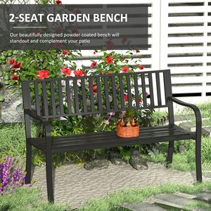 Panca da Giardino Nera da Esterno da 15 Metri con Seduta a Doghe, Panca in Metallo per Veranda, Design per 2 Persone, Ideale per Bordo Piscina e Prato - Product Image 4