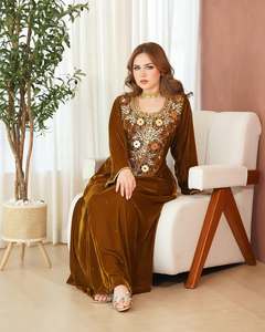 Awais House Women's Brown Polyester Floor Length Abaya Beaded Embroidery V Neck Long Sleeve <b>Plus</b> <b>Size</b> Elegant Solid Pattern - Product Image 4