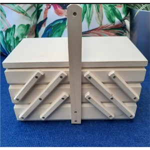 Custom Unfinished Wooden Sewing Box Multi Tier Cantilever Craft Organizer Storage Box with Handle Double Lid Customized Wood Box - Product Image 3